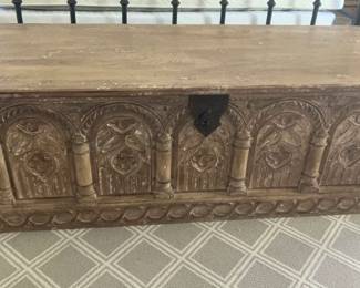 Beautiful CarvedDistressed Wooden Trunk