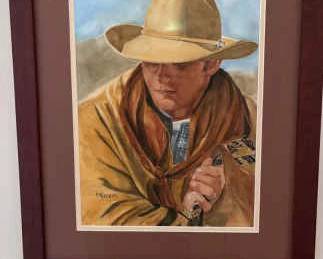 Pat Rogers Watercolor Of Cowboy