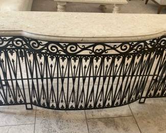 French Iron Base Credenza with Marble Top Table