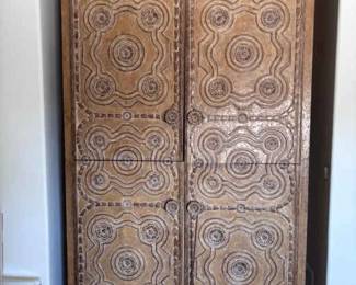 Tall Uniquely Carved Floral Cabinet