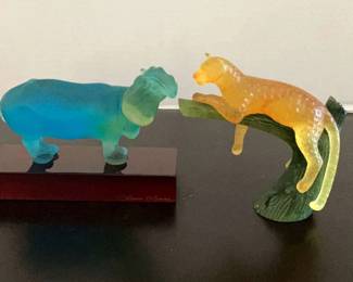 Glass Art Hippo Lioness Decorative Table Art