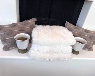 Pottery Barn Garden Pots, Pillows, 3 Plush Throws