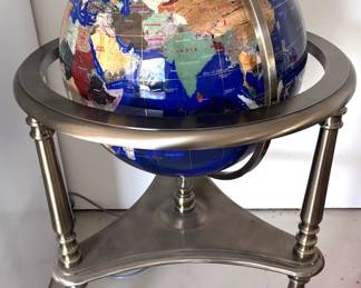 World Inlay Gemstone Spinning Globe
