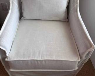 White Linen Slipcovered Swivel Chair