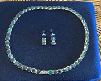 Silver Multistone Necklace Earring Set