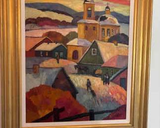 Andrei Kioreaku Snowy Church Oil Painting