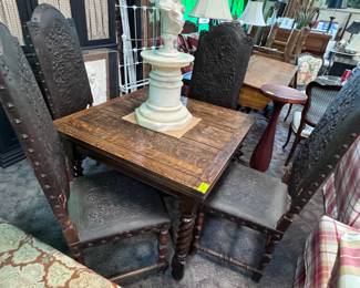 Set 4 Embossed Leather Chairs