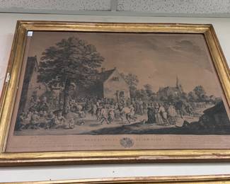 Antique French Engraving by David Teniers “Rejouissances Flamandes”
