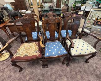 Fabulous Set of 6 Shell Carved Queen Anne Dining Chairs