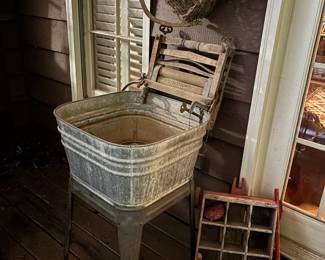 Vintage Galvanized Wash Tub on Stand with Wringer