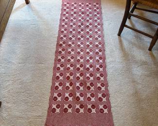 Antique Woven Wool Coverlet Style Runner