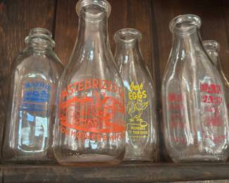 Collection of Unique Vintage Advertising Milk Bottles - Great Graphics!