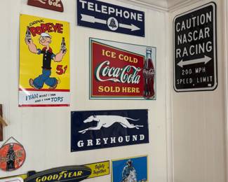 Assorted Advertising Signs Greyhound, Goodyear, NASCAR