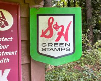Vintage Advertising Sign Double Sided Flange 'S&H Green Stamps'
