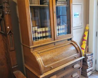 Barrel desk and bookcase