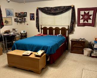 queen size bed with matching nightstand and chest of drawers