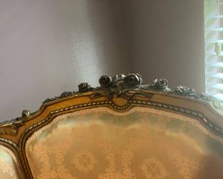#23	400.00	1940's French chair from New Orleans 46Tx29Wx21D - original damask upholstery - feather pillow
