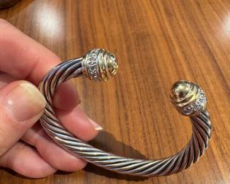 #29 - $1000 - David Yurman sterling & 18kt gold tip with diamonds - size 7 - twisted bangle