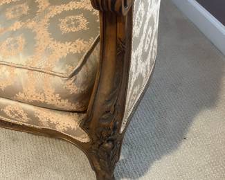#23	400.00	1940's French chair from New Orleans 46Tx29Wx21D - original damask upholstery - feather pillow
