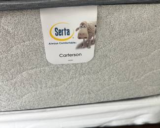 #26 - $450 - King size bed brown inlaid 69"H Serta with Carterson firm with pillow top