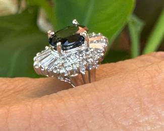 $2,100 - 18kt white gold, natural sapphire 1.3 ctw + 3/4 to 1 ct diamond, 4.7gr, sz 8 1/2.