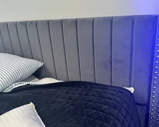 #54 - $295 - Headboard Jociland king bed frame velvet tufted 50H dark grey