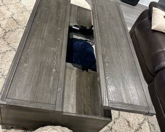 #6 - $300 - Coffee table 2 drawers with lift up stand 18Hx54Wx28D & side table 25x22x24 grey
