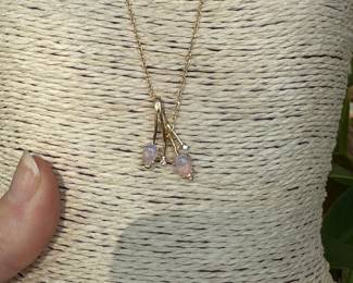 $600 - Set of 3 - Opals on 14kt yellow gold - chandelier earrings with chain & pendant.