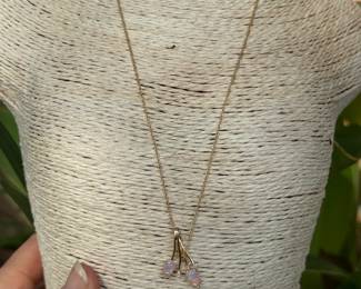 $600 - Set of 3 - Opals on 14kt yellow gold - chandelier earrings with chain & pendant.