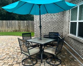 #58 - $190 - Patio set 4 chairs & square table with umbrella 37x37