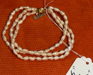 #I - $40 - Freshwater pearls vintage bracelet 14kt clasp -7.5"