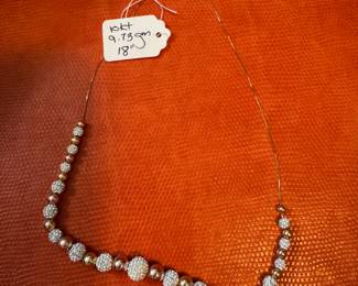 #J - $320 - 10kt yellow/pink gold bead necklace 9.73gr - 18"L
