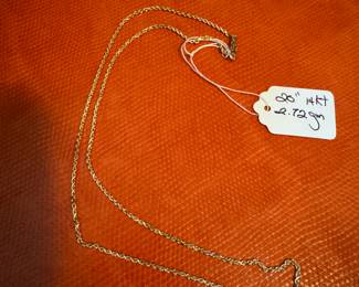 #E - $180 - 14kt yellow gold rope chain 20" -2.72gr