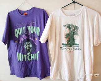 Spooky tshirt and rock band shirt.