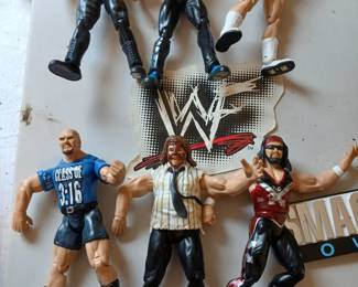 Vintage wwf toys mankind, steve austin, undertaker , macho man wrestling toys.