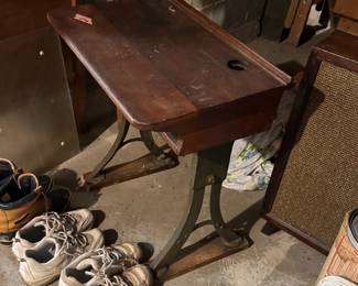 scoll desk with inkwell. Adjustable height.