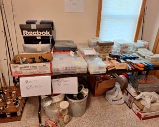 Jigs, sinkers, bobbers, jig making molds, rods, reels, and more