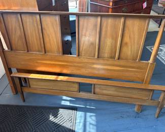 Mid century modern MCM solid wood bed frame - headboard, footboard and side rails