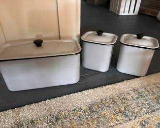 1940s Enamelware Canisters Tins