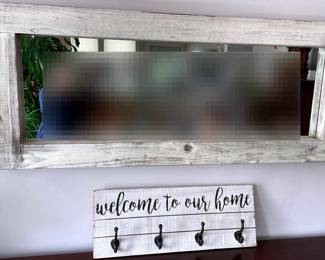 Farm House Antique White Wood Mirror And Coat Hanger