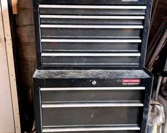 1 Craftsman 75th Anniversary Rolling Tool Cabinet And 1 Stationary Craftsman Tool Cabinet With Tools