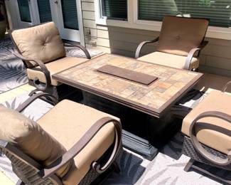 Patio Fire Pit Table, Chairs Outdoor Area Rug