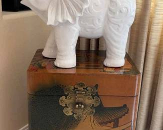 Small Chinese Trunk With Ceramic Elephant