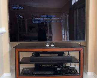 Samsung 65 Television, BellO Stand Boston Sound Bar