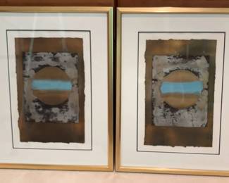 Pair of Artist Signed Mixed Media Pieces