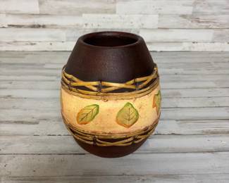 Vintage Hand Thrown Pottery with Bamboo Interlays Autumn Decor