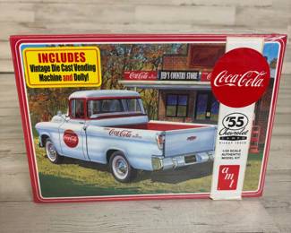 New in Box Vintage DieCast 1955 Chevrolet Cameo Coca-Cola Pickup Truck Includes DieCast Coke Vending Machine