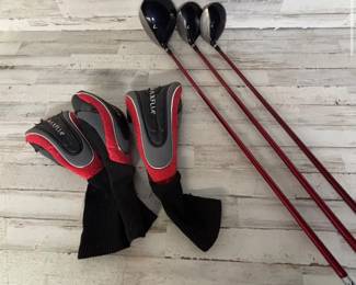 Lot of Maxfli A10 Golf Wood Set 10.5 Titanium Driver, 5 Wood , 7 Wood Graphite Shafts Stiff Flex