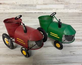 Lot of Vintage Metal Tractor Decorative Plant Pots