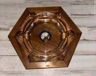 Vintage Elks Lodge Wood Glass Ashtray 10x11”